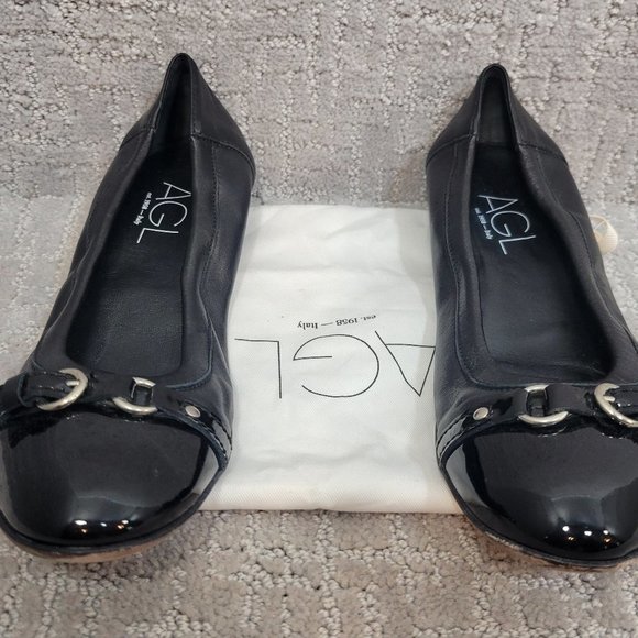 AGL Monika Womens Size 38.5 Black Cap Toe Leather Comfort Slip On Ballet Flat - Picture 3 of 10